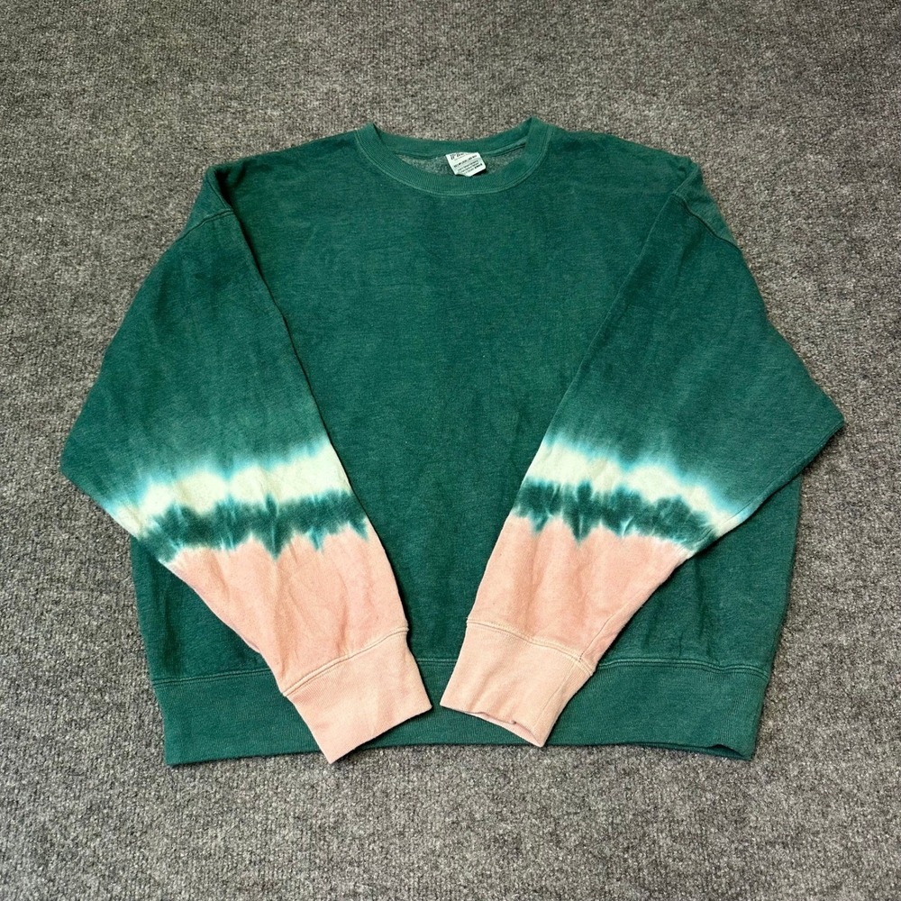 PINK Sweatshirt Womens XS Green Tie Dye Sleeve Relaxed Fit Pullover Fleece Logo